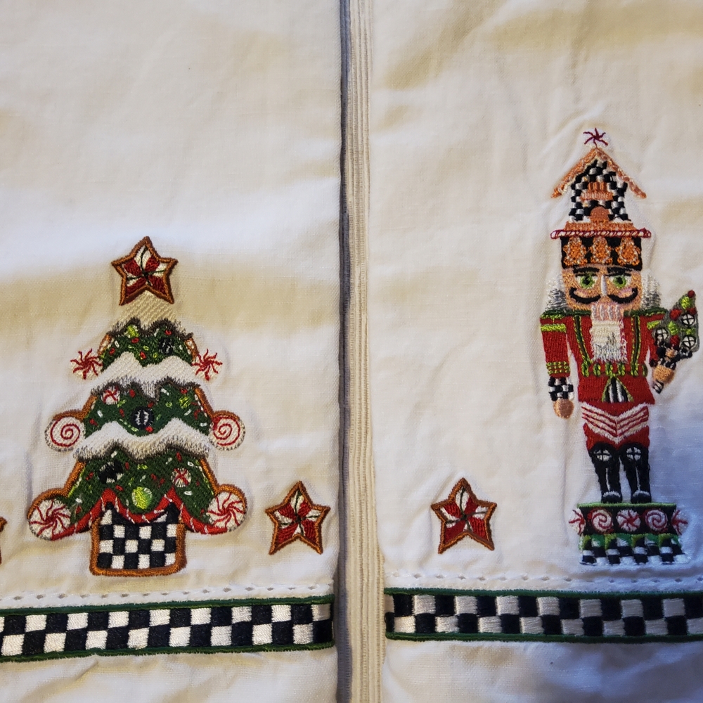 MacKenzie-Childs Holiday Nutcracker and Tree Towels - White, Red, Green, Black - Picture 2 of 7